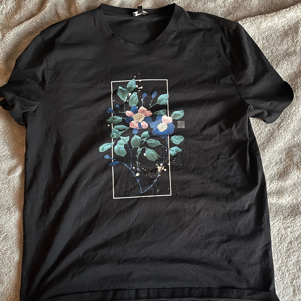 Express Black Tee with Floral Design